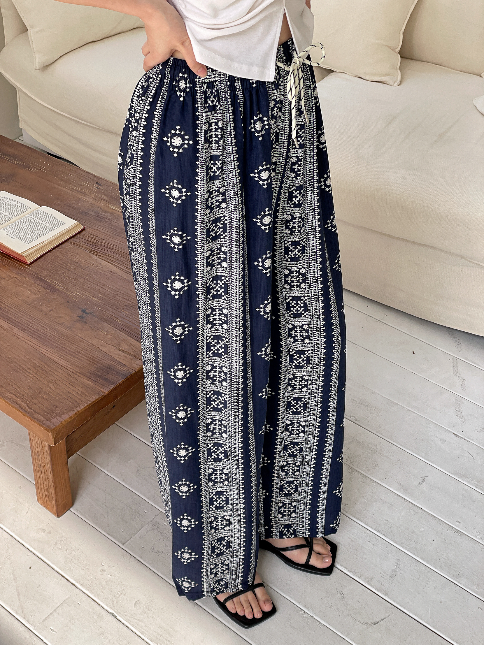 コットンドローストリングウエストゴムワイドエスニックパンツ | 詳細画像14