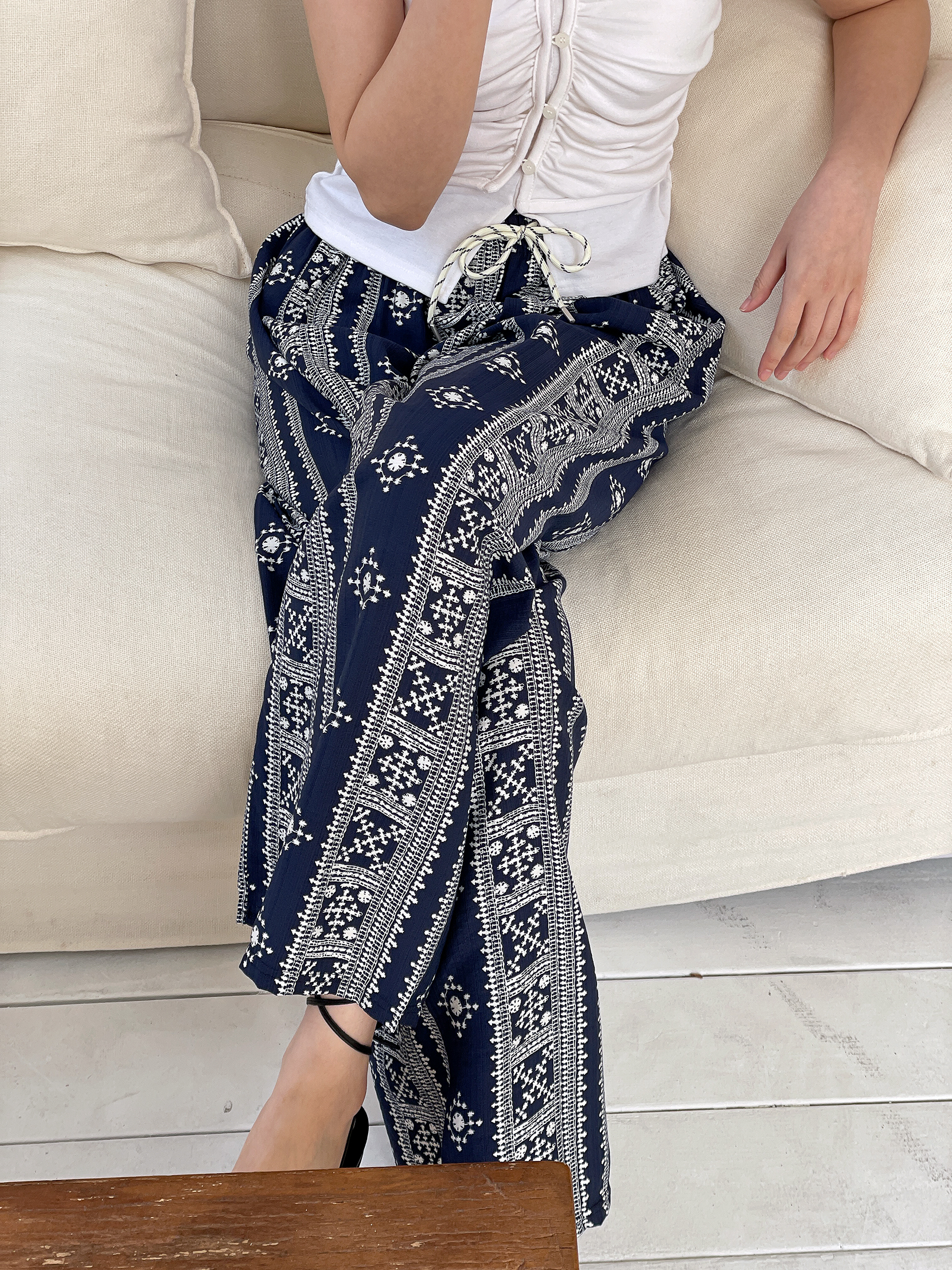 コットンドローストリングウエストゴムワイドエスニックパンツ | 詳細画像15