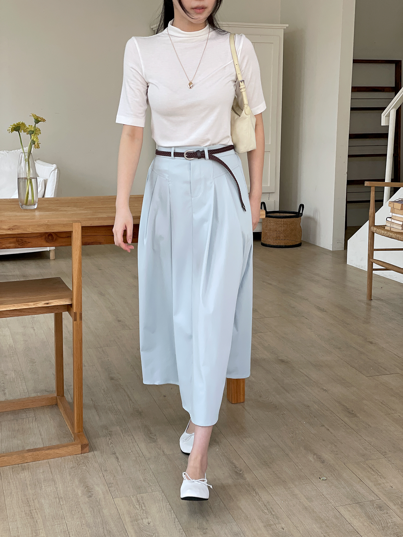 コットンシャーリングピンタックポケットラインバックゴムロングフレアAラインループ無地スカートベルト付 | 詳細画像11