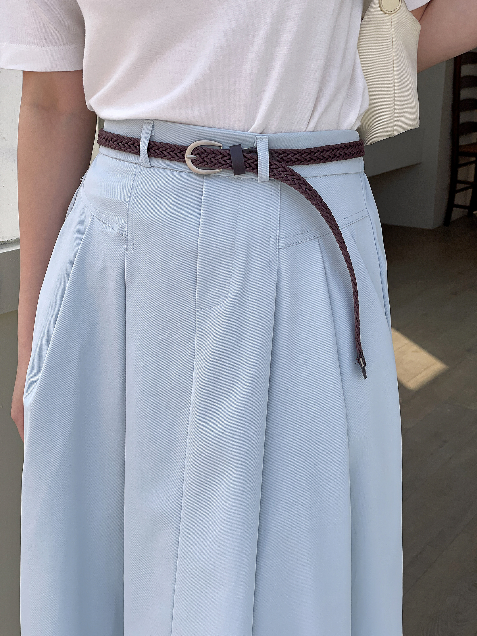 コットンシャーリングピンタックポケットラインバックゴムロングフレアAラインループ無地スカートベルト付 | 詳細画像19