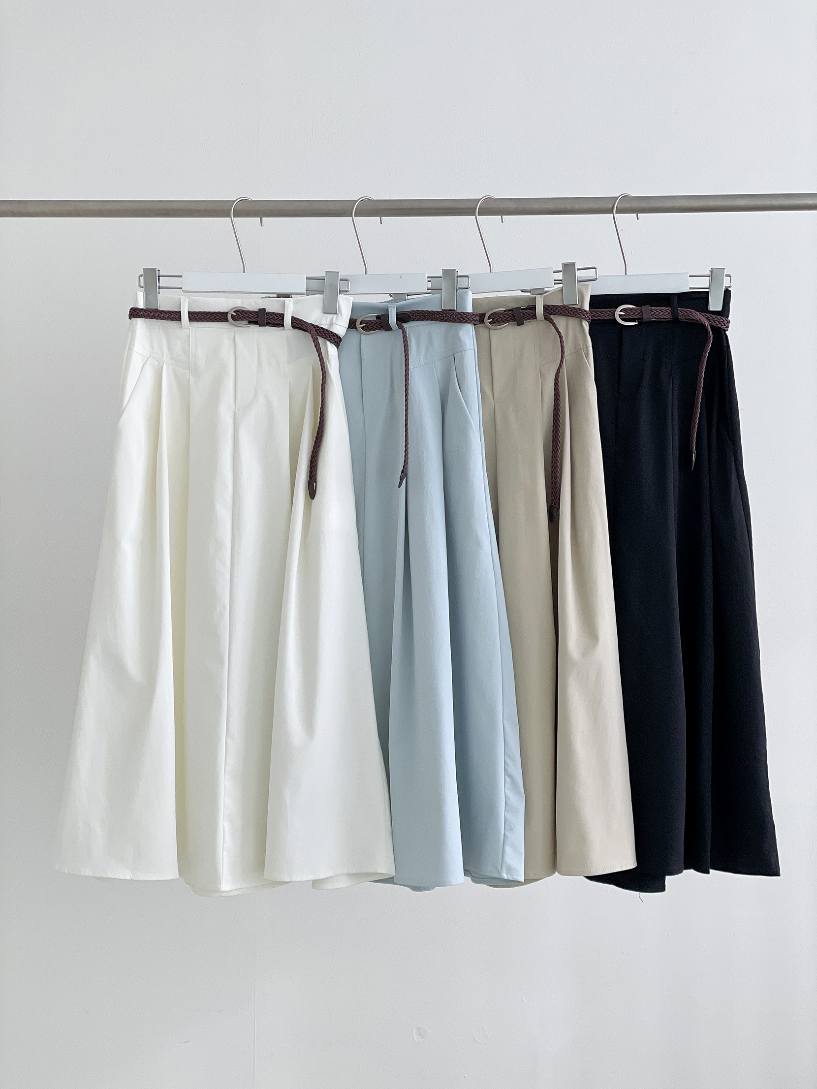 コットンシャーリングピンタックポケットラインバックゴムロングフレアAラインループ無地スカートベルト付 | 詳細画像20