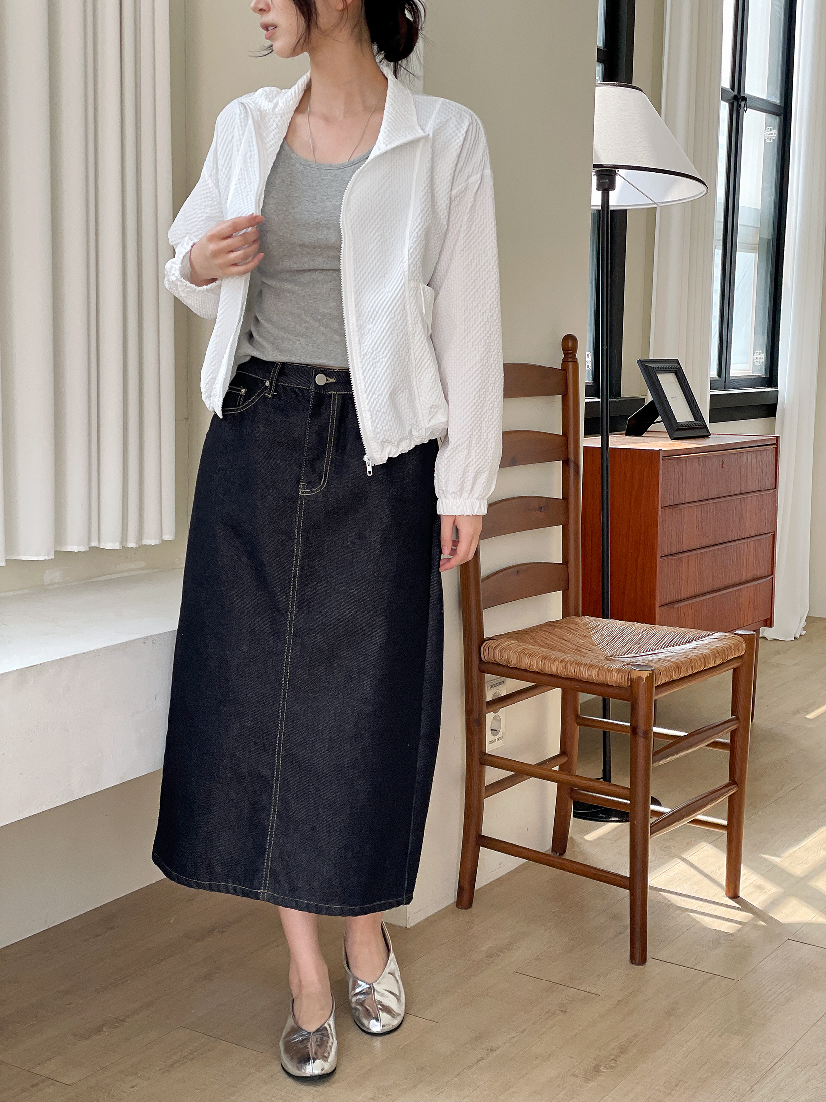 エンボスジップアップハイネックラインルーズ長袖フラップポケットドロップショルダージャンパー | 詳細画像3