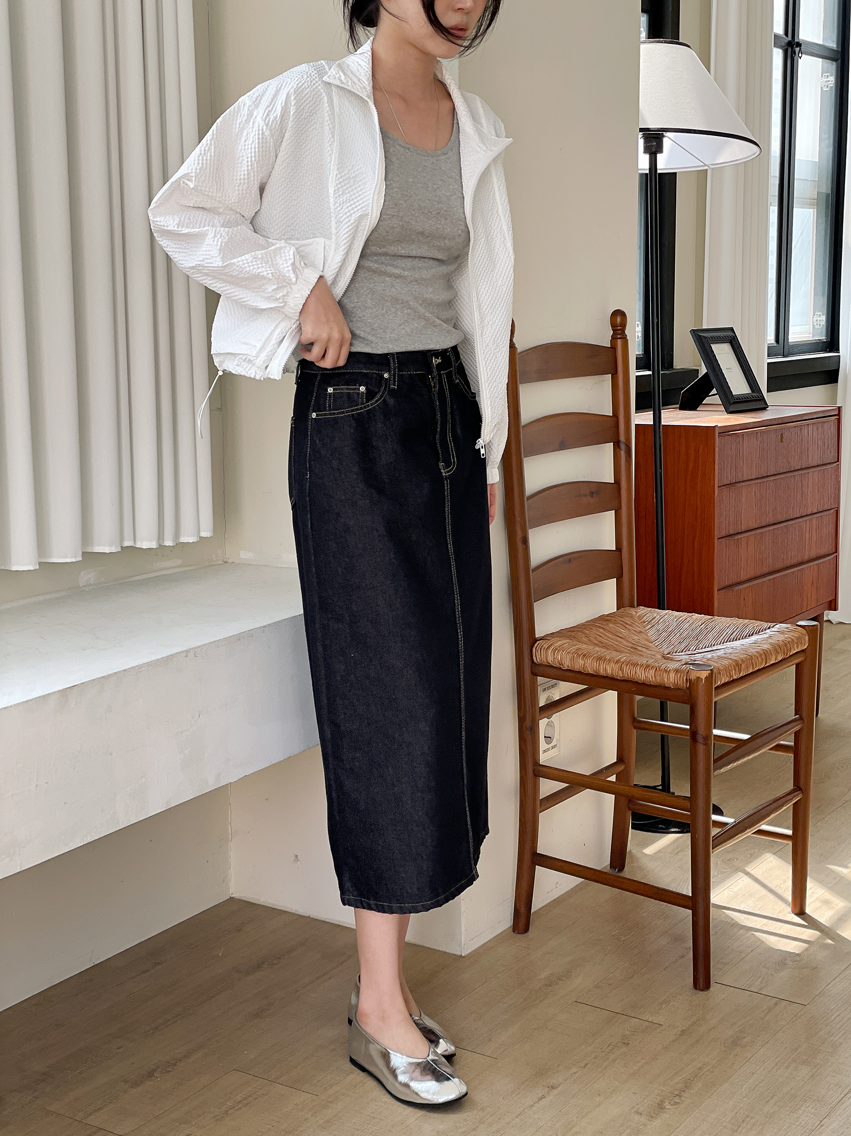 エンボスジップアップハイネックラインルーズ長袖フラップポケットドロップショルダージャンパー | 詳細画像4