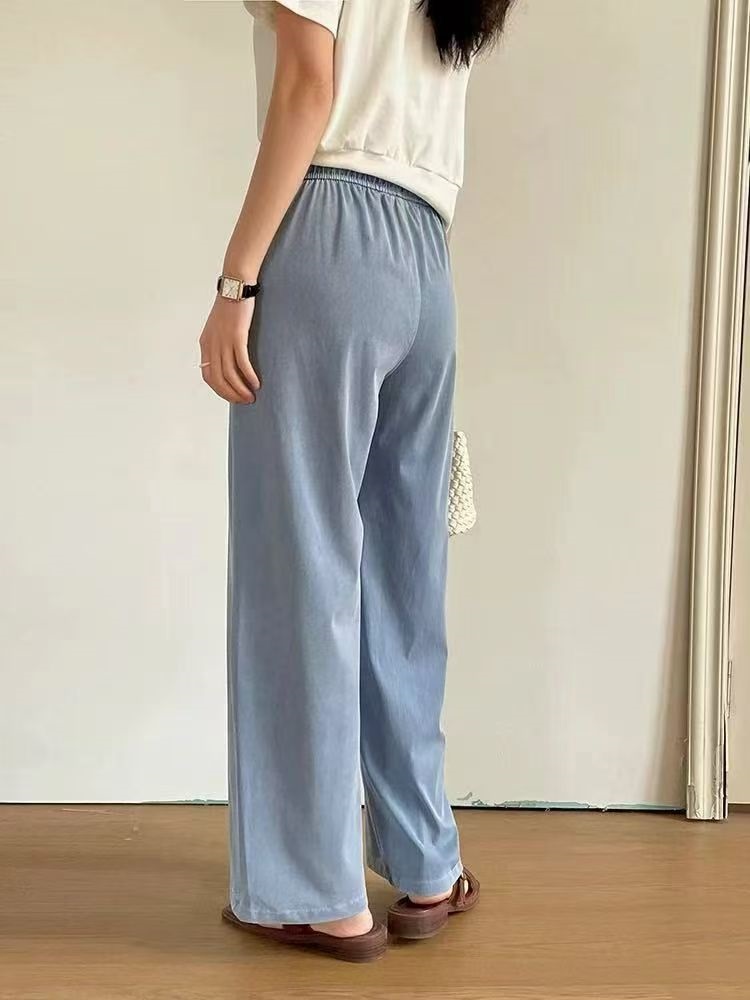 ドローストリングポケットラインウエストゴムストレートワイド無地パンツ | 詳細画像2