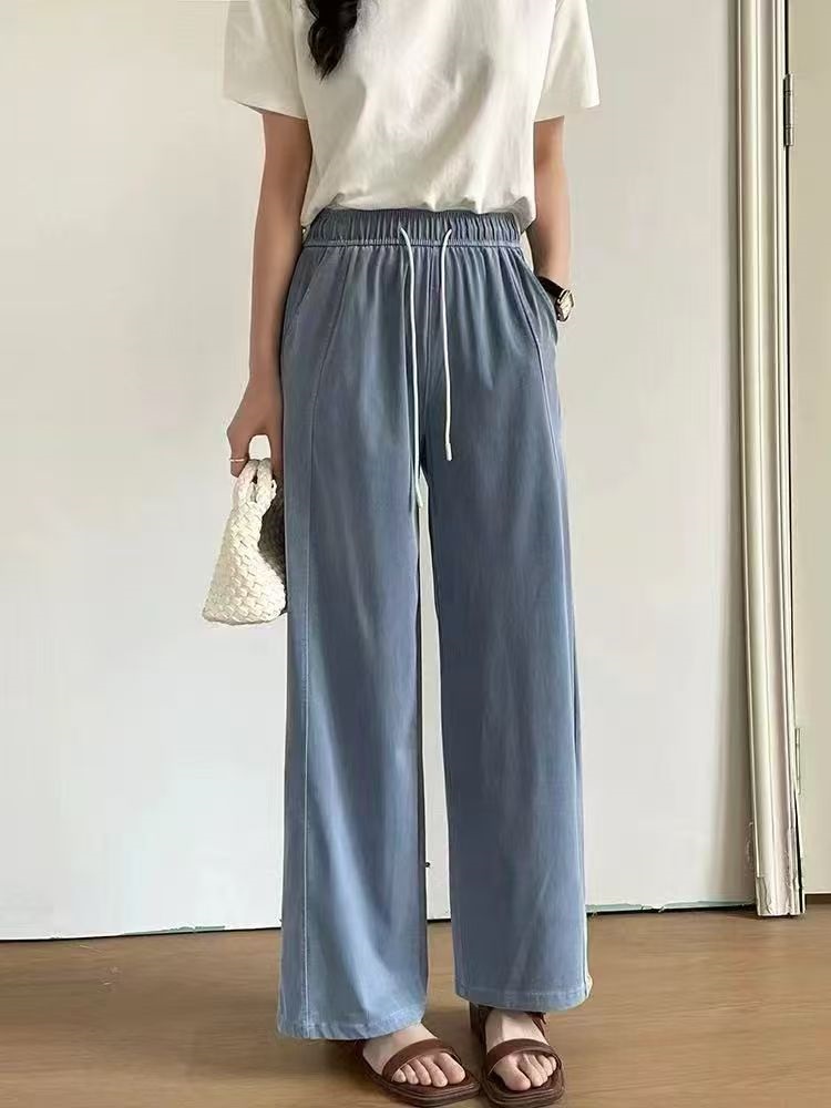 ドローストリングポケットラインウエストゴムストレートワイド無地パンツ | 詳細画像4