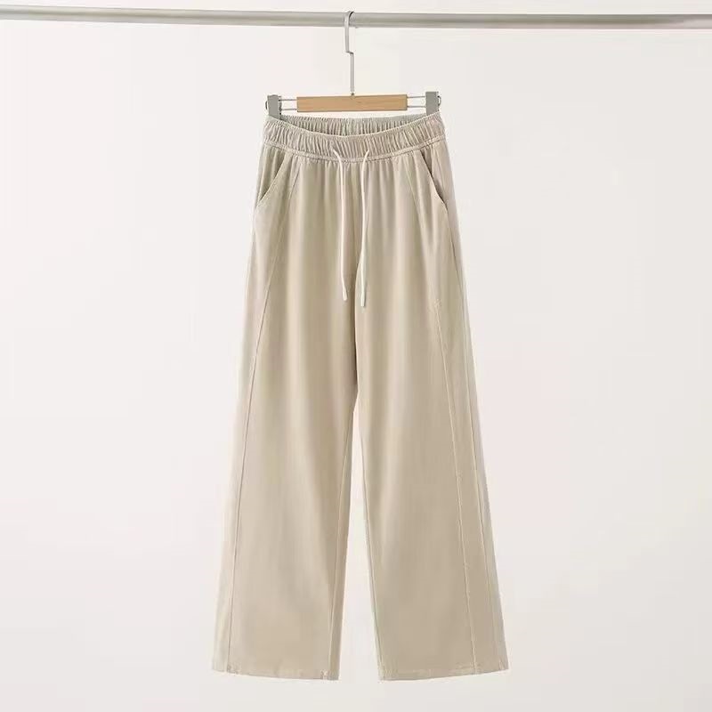 ドローストリングポケットラインウエストゴムストレートワイド無地パンツ | 詳細画像5