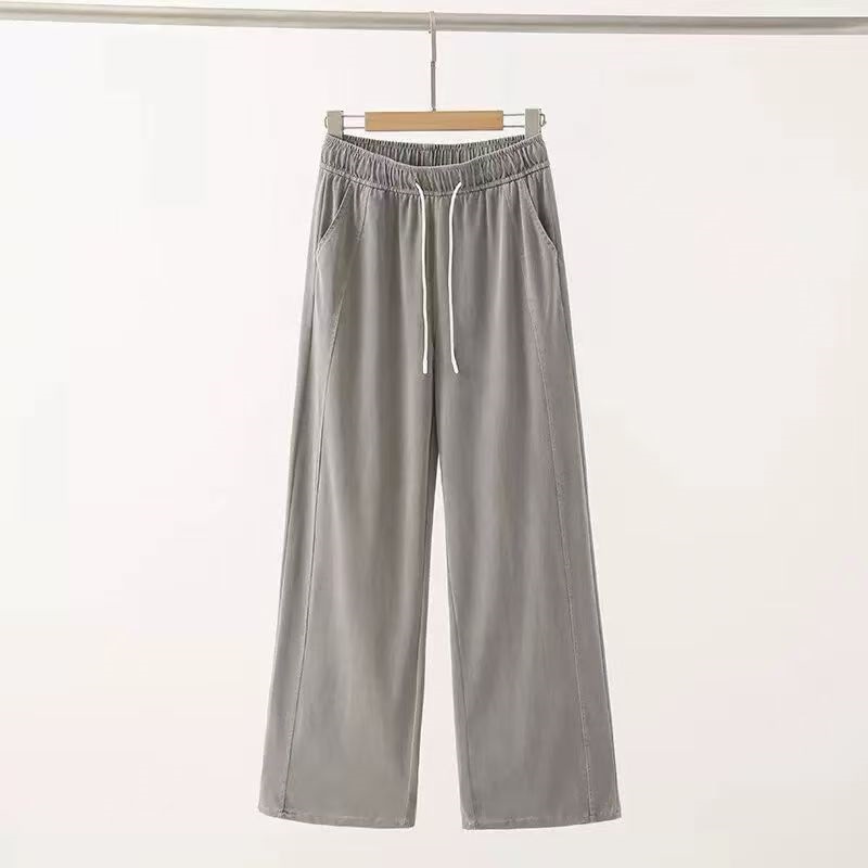 ドローストリングポケットラインウエストゴムストレートワイド無地パンツ | 詳細画像6