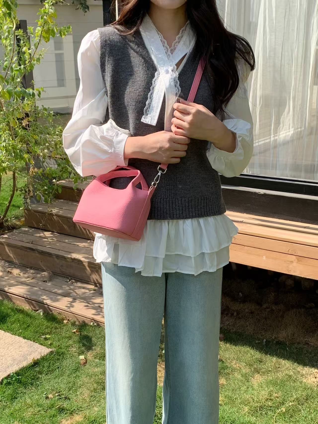 レザー調Dリングマグネットボタン無地ショルダーバッグポーチ付 | 詳細画像7