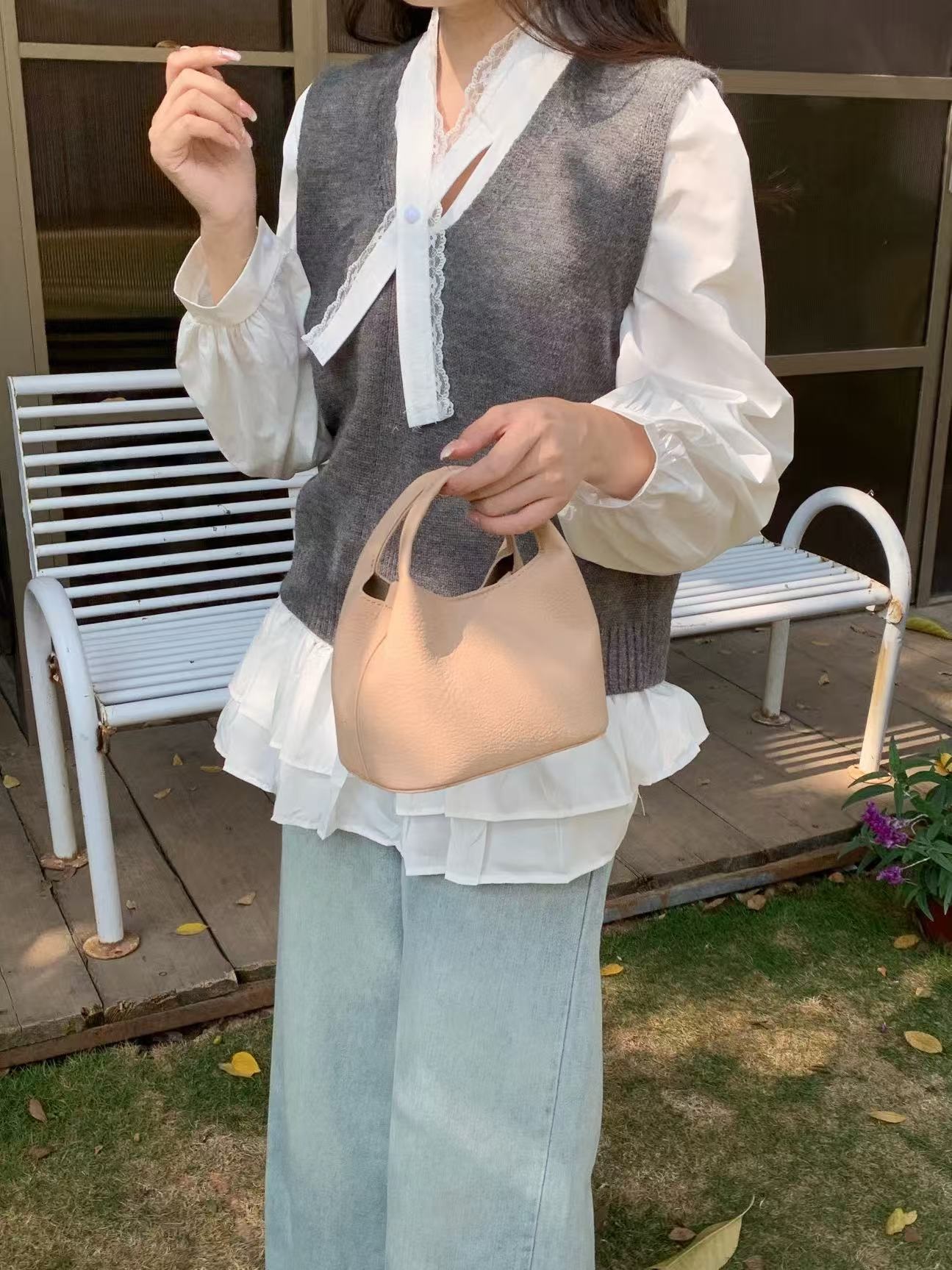 レザー調Dリングマグネットボタン無地ショルダーバッグポーチ付 | 詳細画像6