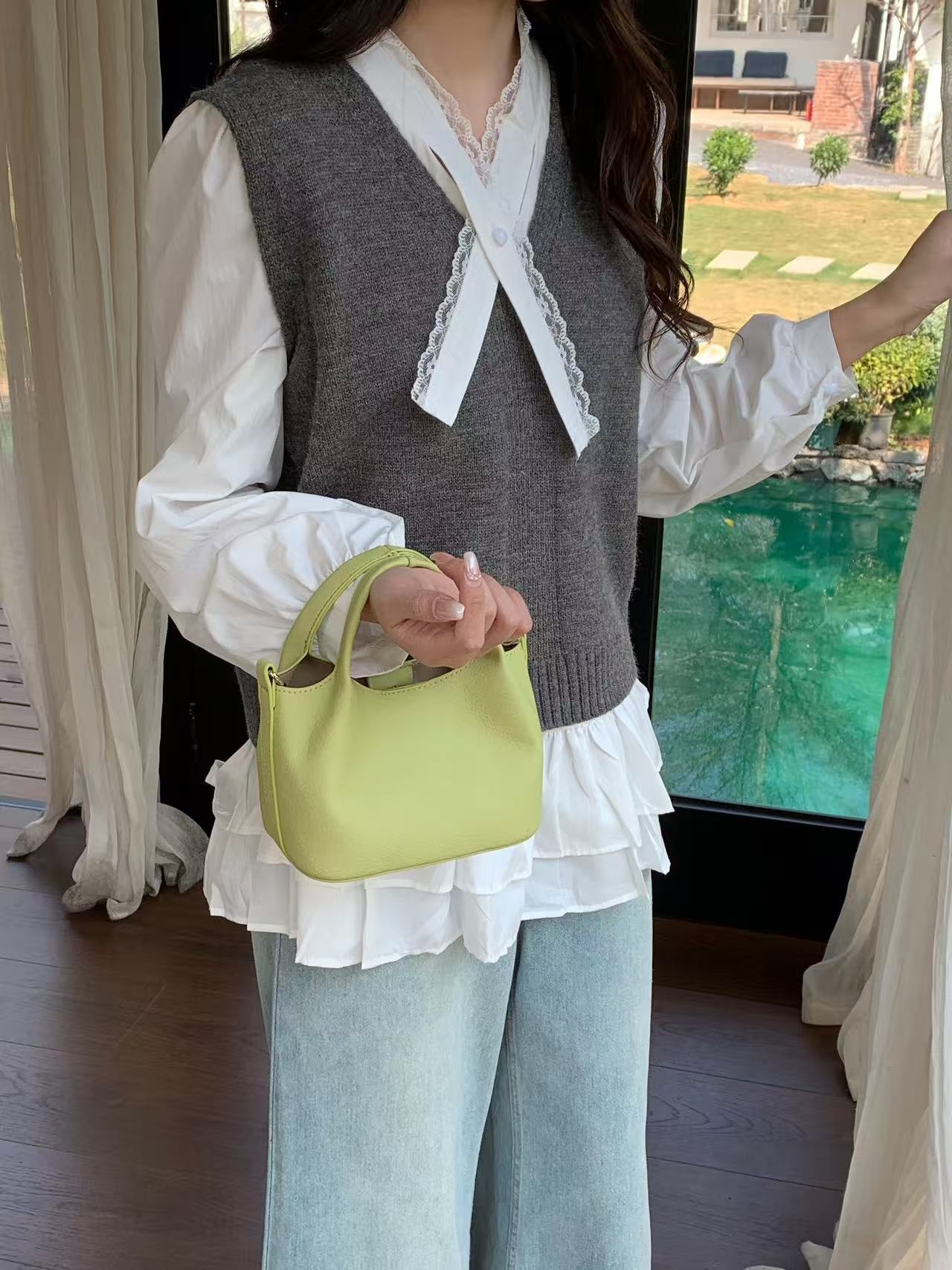 レザー調Dリングマグネットボタン無地ショルダーバッグポーチ付 | 詳細画像10