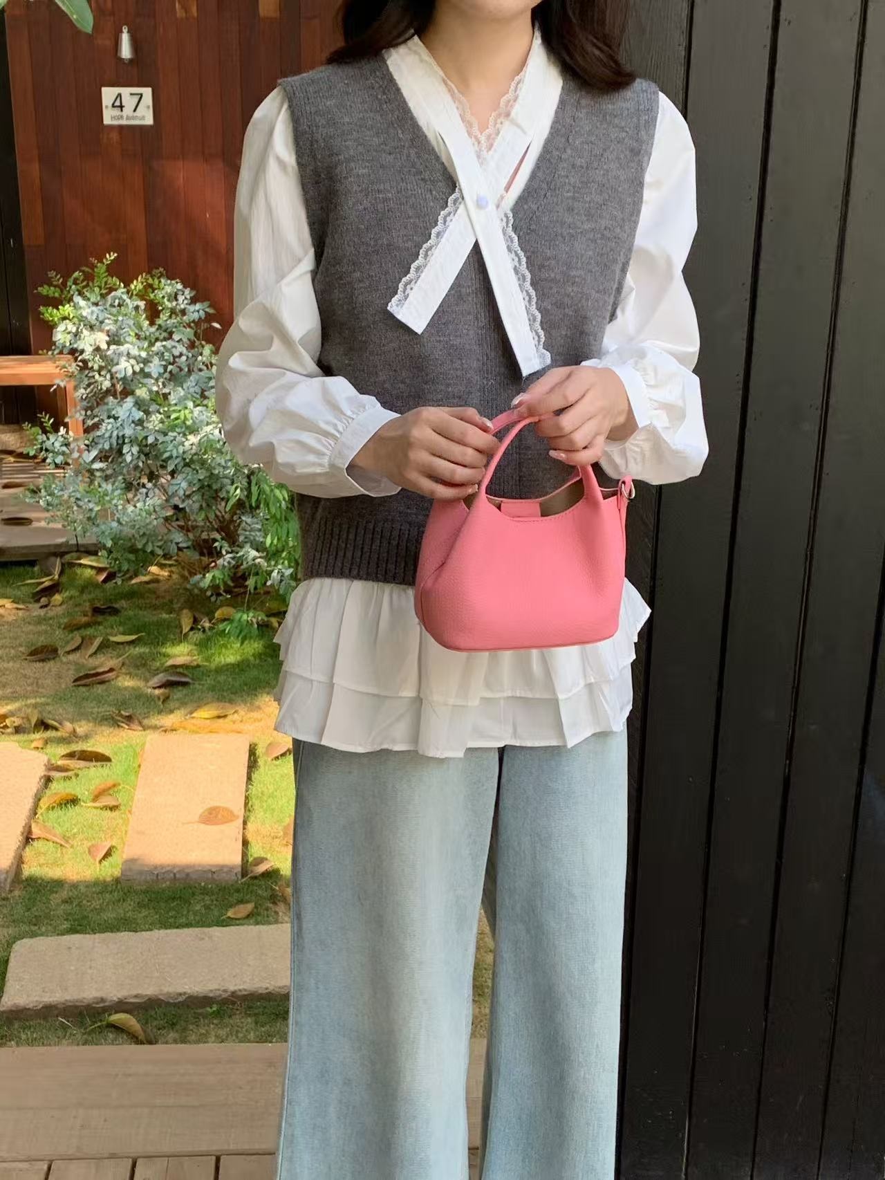 レザー調Dリングマグネットボタン無地ショルダーバッグポーチ付 | 詳細画像8