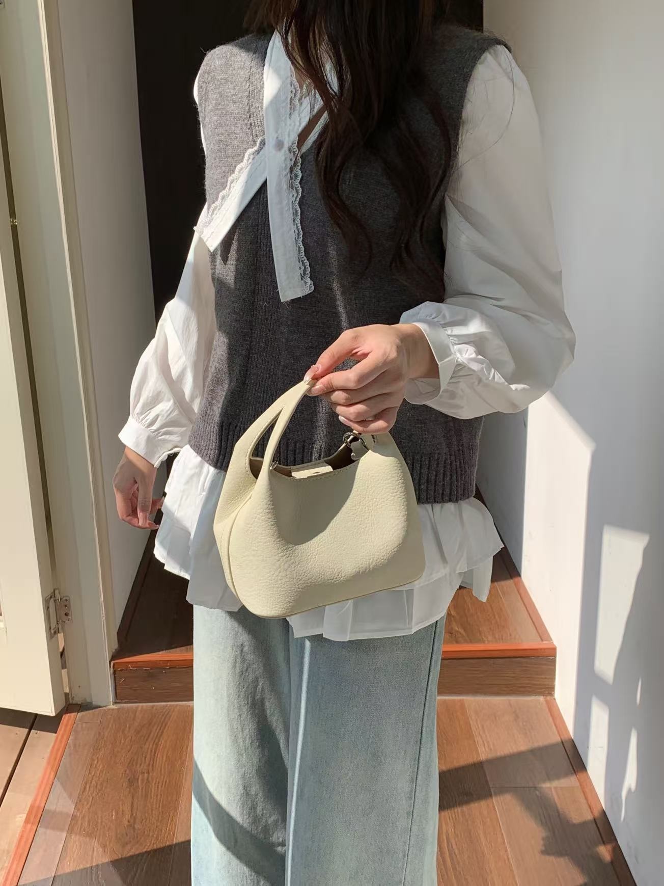 レザー調Dリングマグネットボタン無地ショルダーバッグポーチ付 | 詳細画像4