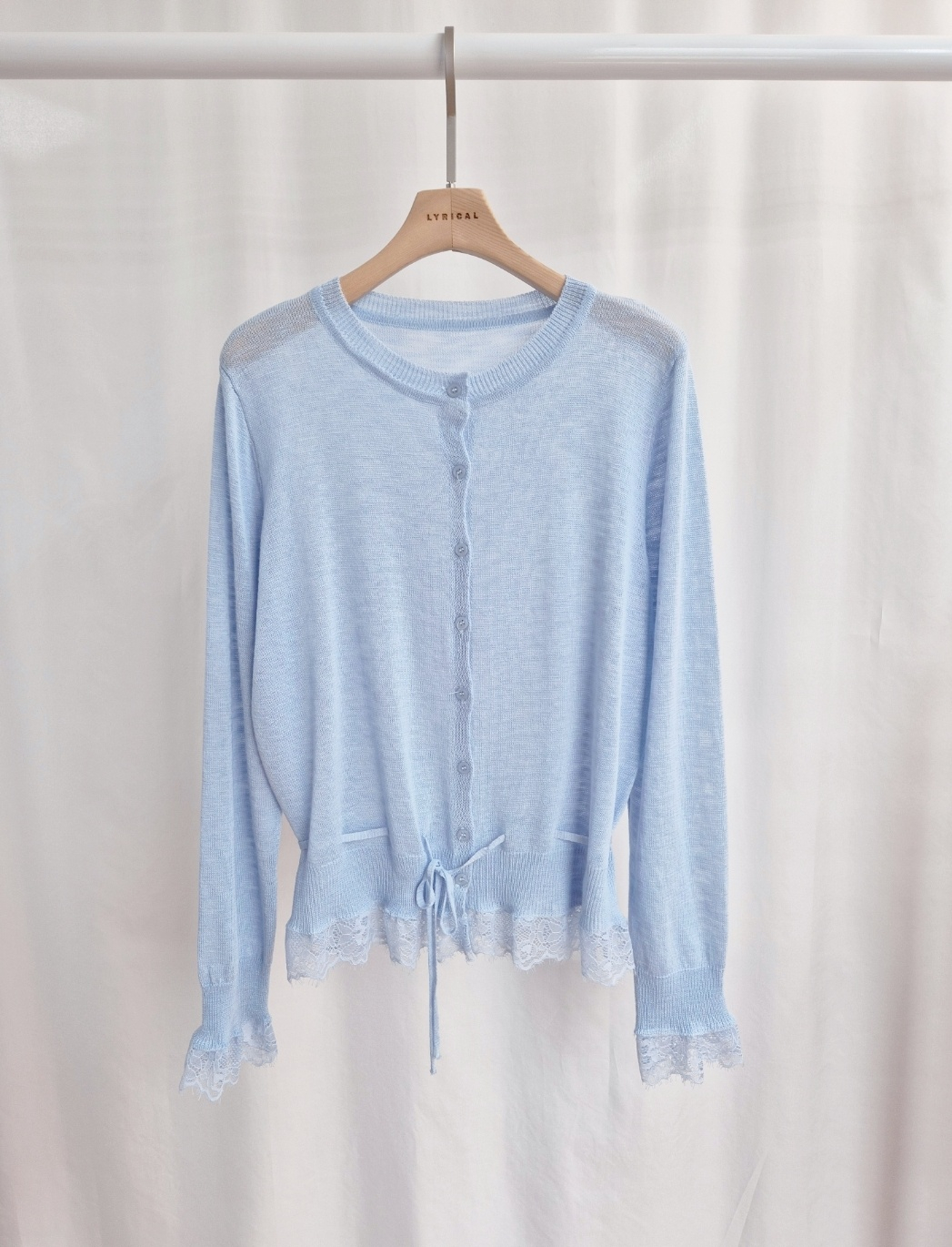 ボタンラウンドネックドローストリング長袖レースカーディガン | 詳細画像10