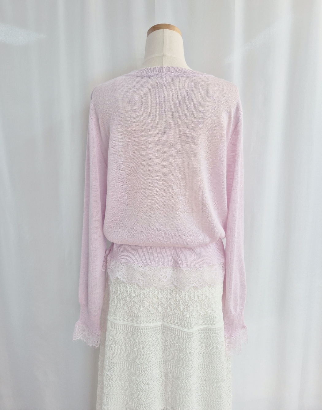 ボタンラウンドネックドローストリング長袖レースカーディガン | 詳細画像14