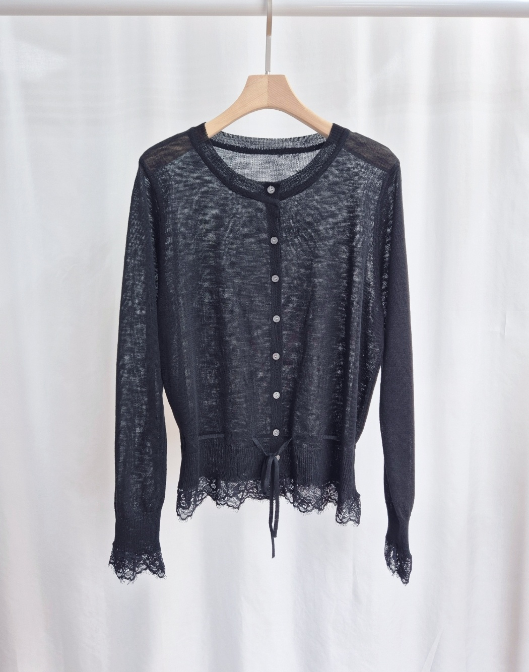 ボタンラウンドネックドローストリング長袖レースカーディガン | 詳細画像11