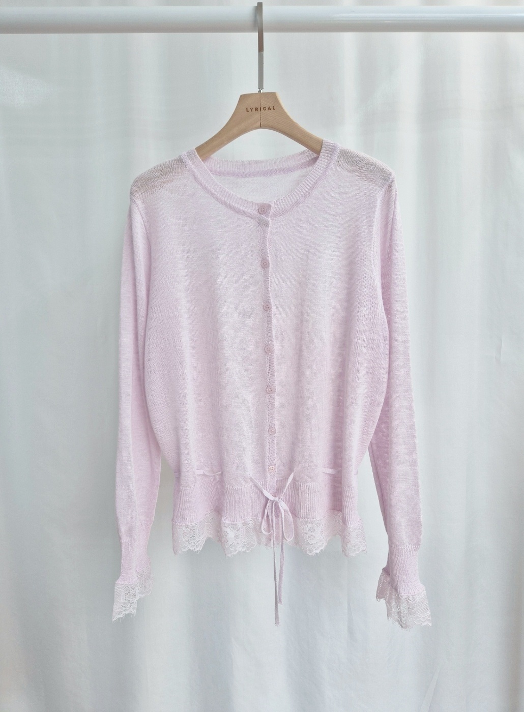 ボタンラウンドネックドローストリング長袖レースカーディガン | 詳細画像8