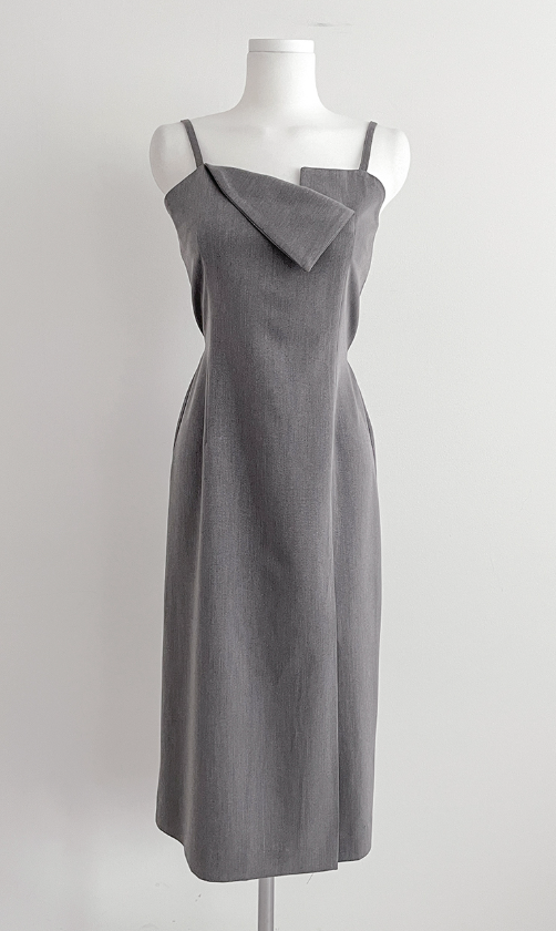 ジップアップストラップスリットラインアンバランスHライン(ロング丈)無地キャミワンピース | 詳細画像18