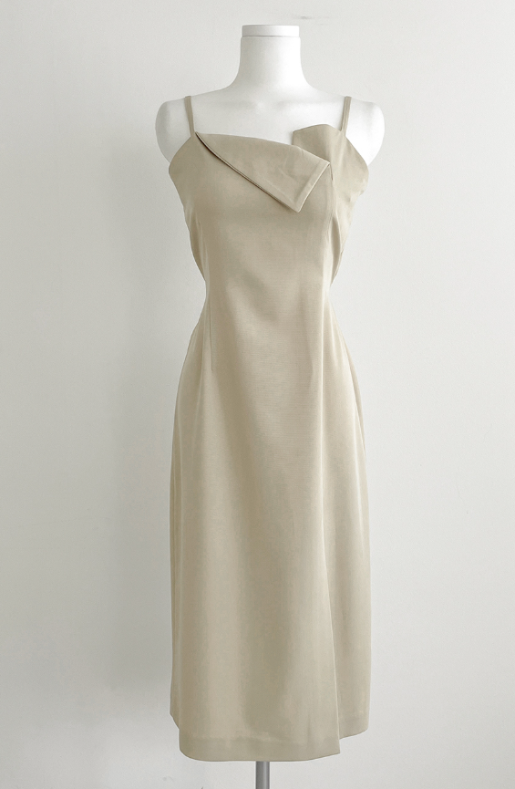 ジップアップストラップスリットラインアンバランスHライン(ロング丈)無地キャミワンピース | 詳細画像19