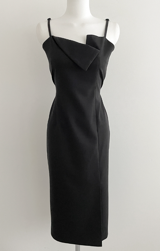 ジップアップストラップスリットラインアンバランスHライン(ロング丈)無地キャミワンピース | 詳細画像20