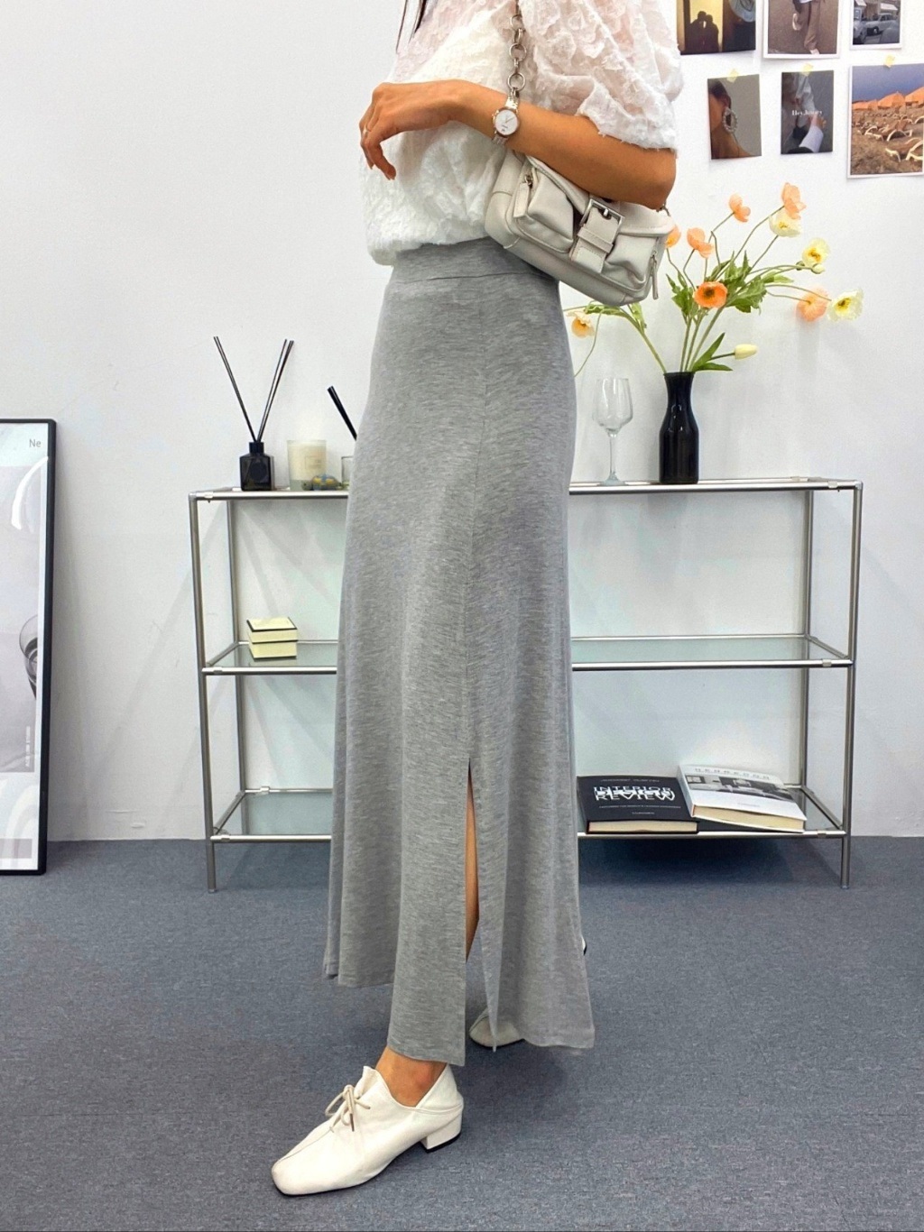 ストレッチスリットフレアAライン無地スカート[選べる丈] | 詳細画像2