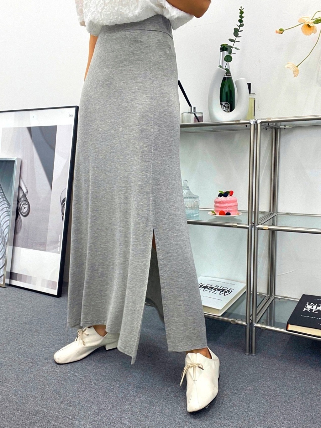 ストレッチスリットフレアAライン無地スカート[選べる丈] | 詳細画像3