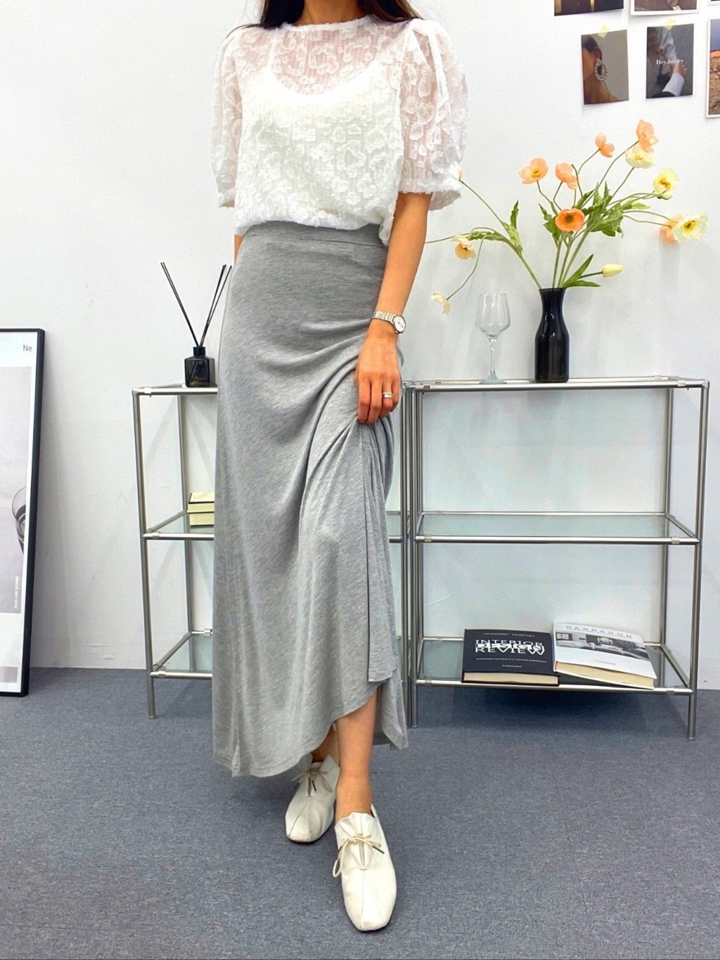 ストレッチスリットフレアAライン無地スカート[選べる丈] | 詳細画像4