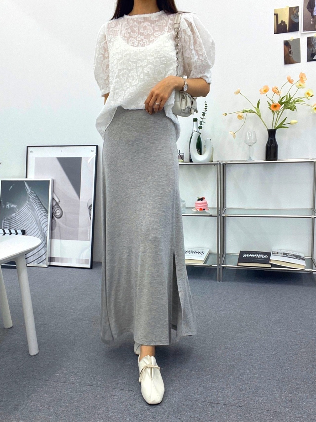 ストレッチスリットフレアAライン無地スカート[選べる丈] | 詳細画像9