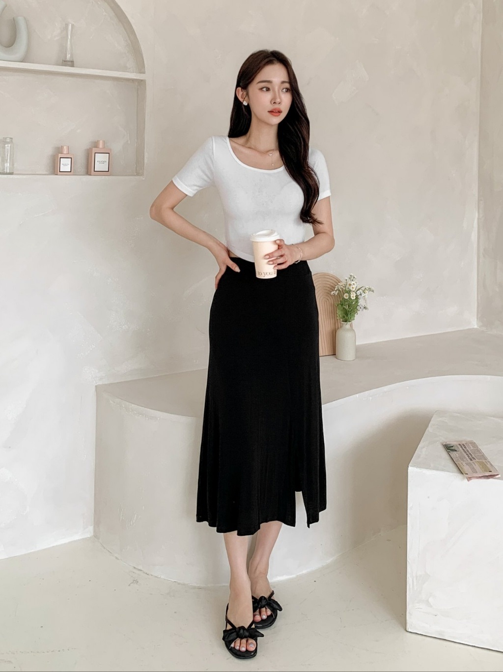 ストレッチスリットフレアAライン無地スカート[選べる丈] | 詳細画像11