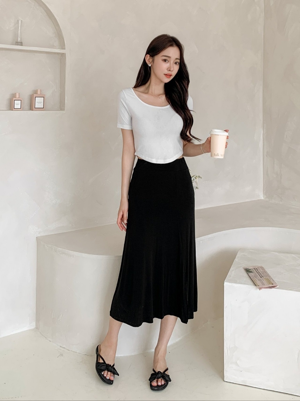 ストレッチスリットフレアAライン無地スカート[選べる丈] | 詳細画像12