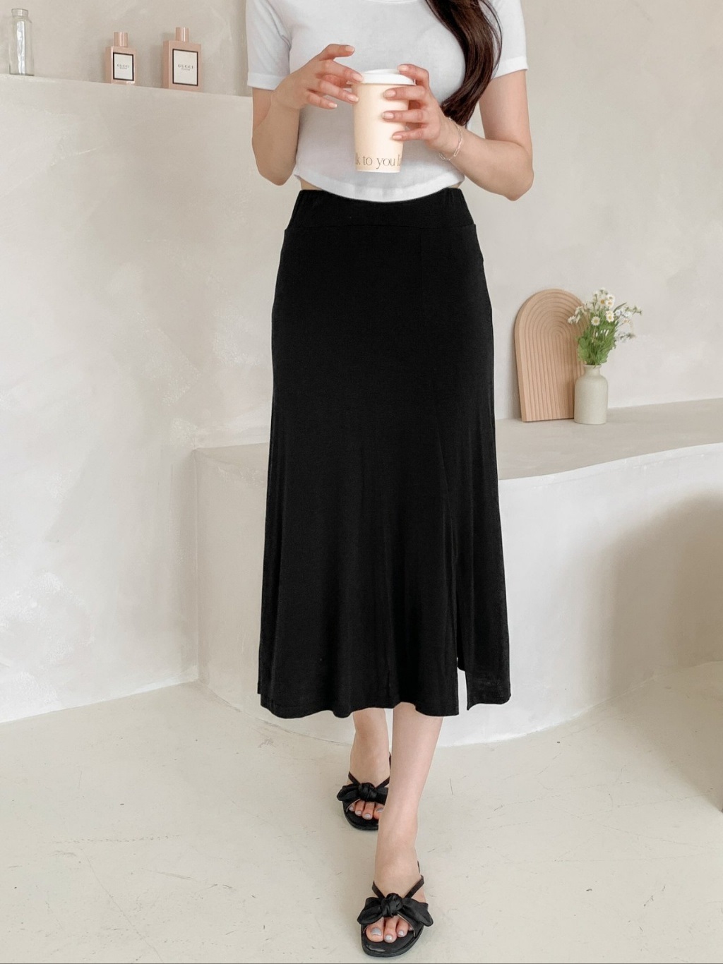ストレッチスリットフレアAライン無地スカート[選べる丈] | 詳細画像13