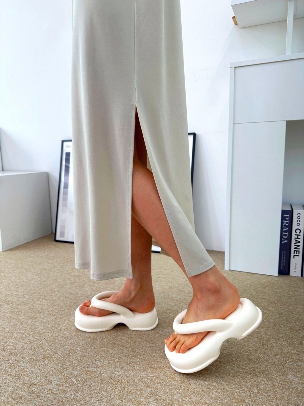 VネックスリットマキシHライン(ロング丈)無地ワンピースノースリワンピース | 詳細画像4