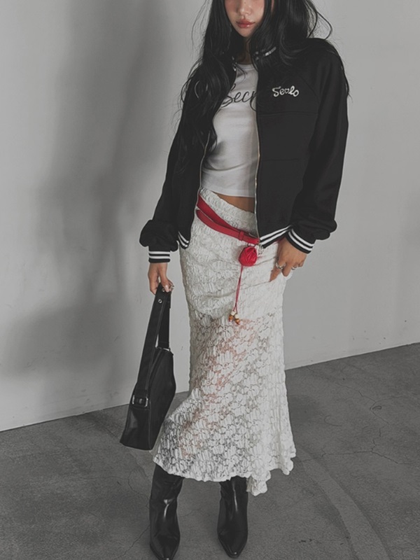 花柄レースウエストゴムロングフレアマーメイドスカート | 詳細画像3