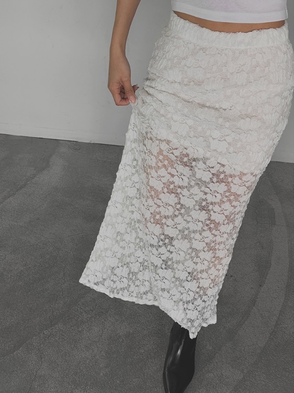 花柄レースウエストゴムロングフレアマーメイドスカート | 詳細画像4