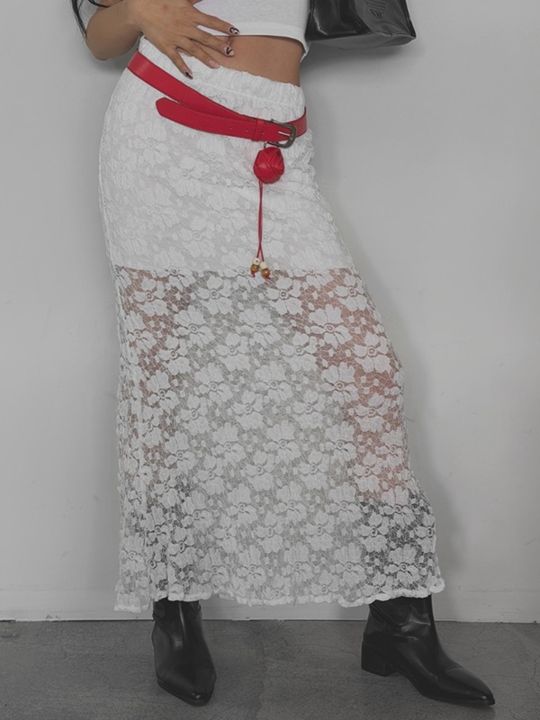花柄レースウエストゴムロングフレアマーメイドスカート | 詳細画像5
