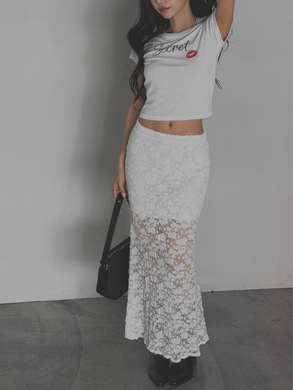 花柄レースウエストゴムロングフレアマーメイドスカート | 詳細画像6