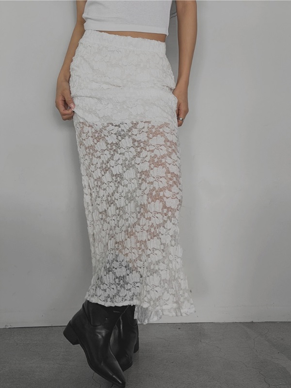 花柄レースウエストゴムロングフレアマーメイドスカート | 詳細画像7
