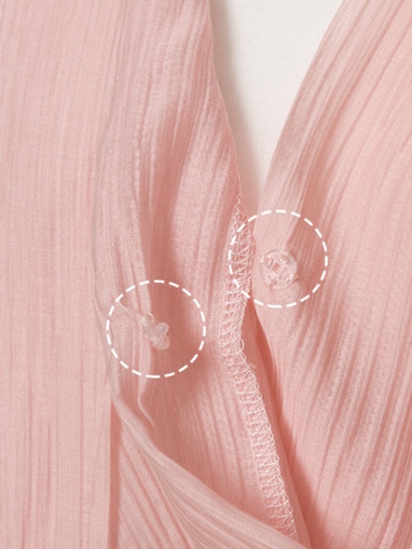 シフォンVネックフリルラップリンクルウエストゴムパフスリーブ長袖フレアAラインミニワンピースキャミソールセットストラップ付 | 詳細画像6