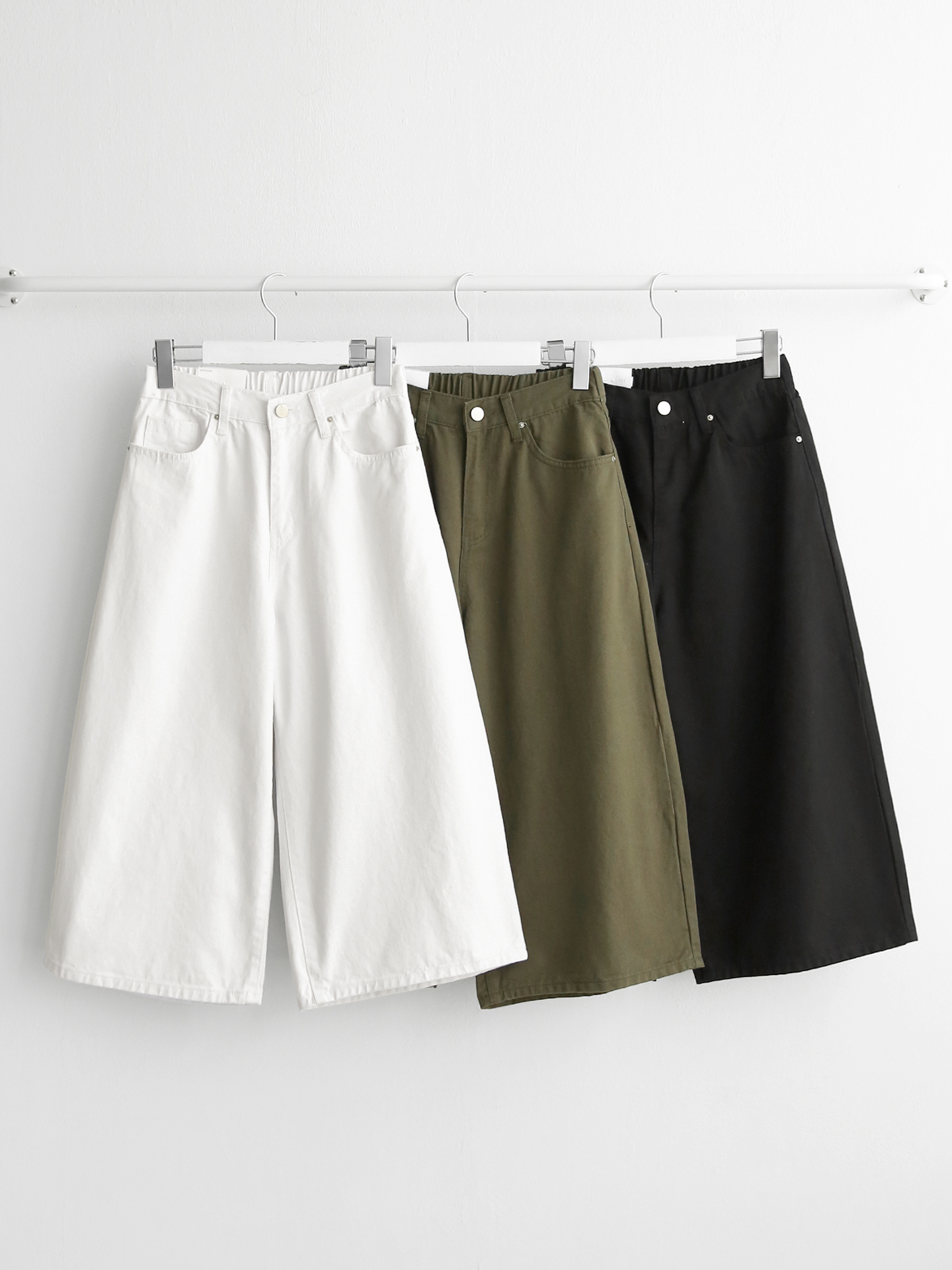 コットンジップアップバックルポケットバックゴムワイドループバックポケット七分丈無地パンツ | 詳細画像12