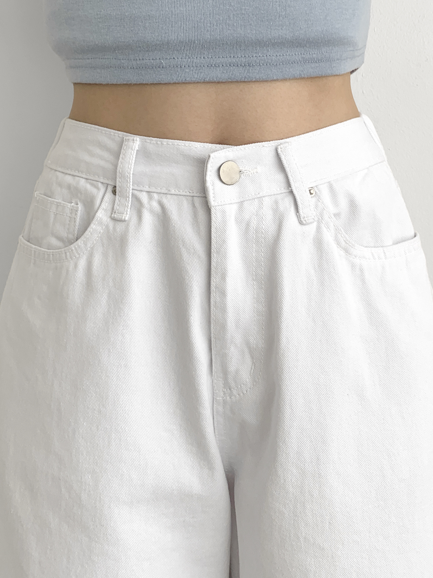 コットンジップアップバックルポケットバックゴムワイドループバックポケット七分丈無地パンツ | 詳細画像3