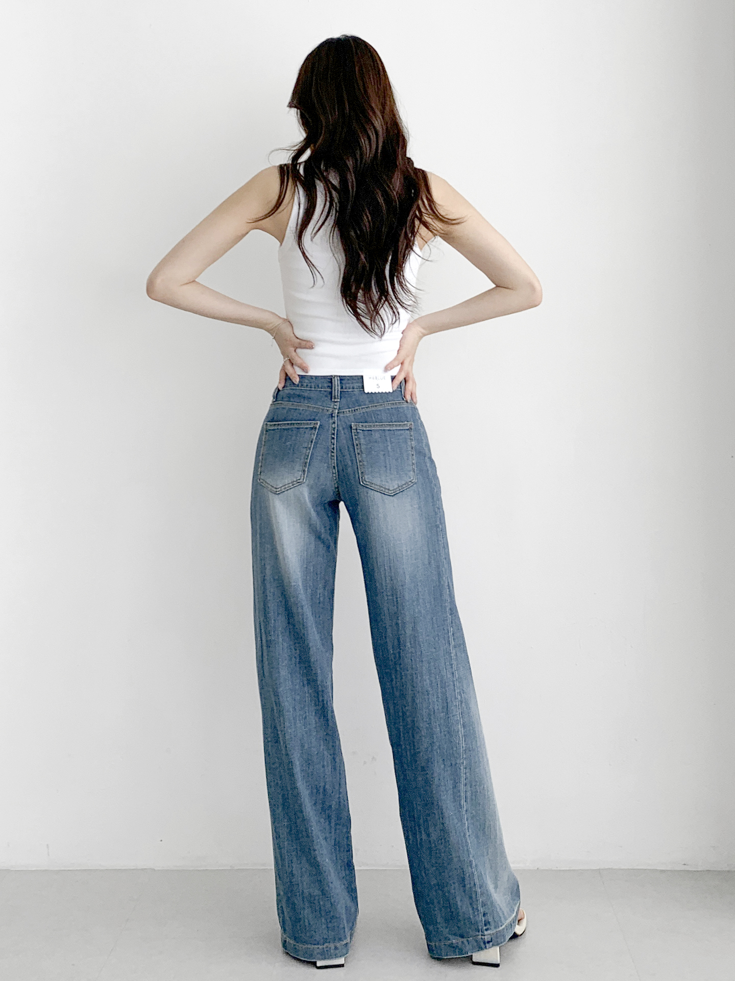 デニムジップアップバックルウォッシングポケットリベットワイドループバックポケットライトブルーディープブルーデニムパンツ | 詳細画像10