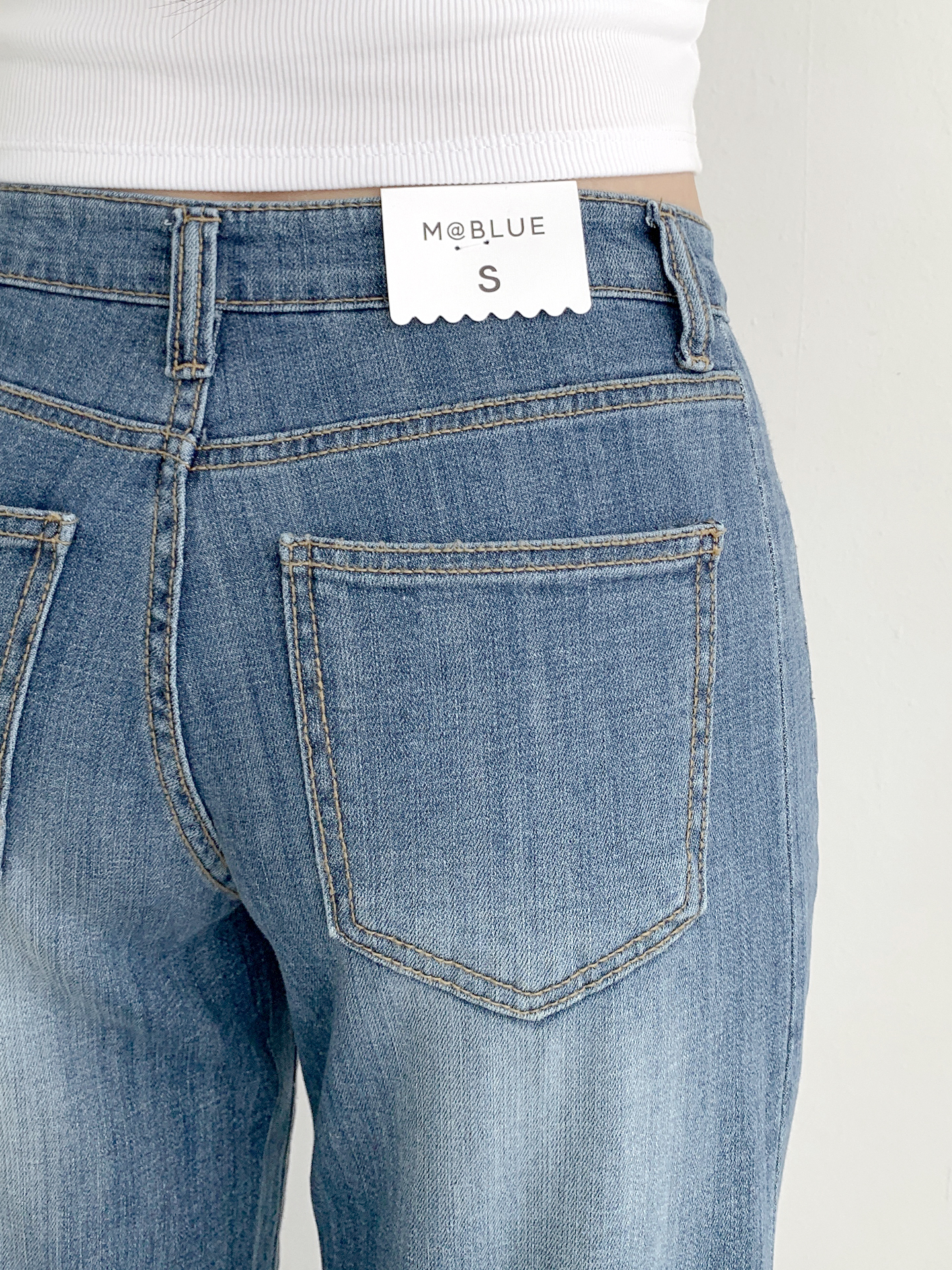 デニムジップアップバックルウォッシングポケットリベットワイドループバックポケットライトブルーディープブルーデニムパンツ | 詳細画像4