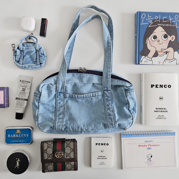 デニムジップアップポケットライトブルーディープブルートートバッグポーチ付 | 詳細画像13