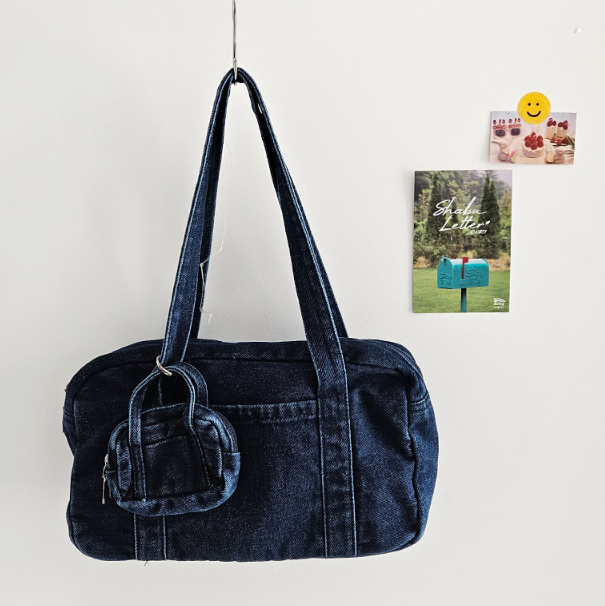 デニムジップアップポケットライトブルーディープブルートートバッグポーチ付 | 詳細画像17