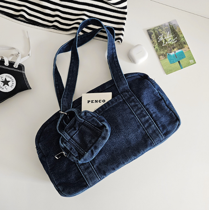 デニムジップアップポケットライトブルーディープブルートートバッグポーチ付 | 詳細画像18
