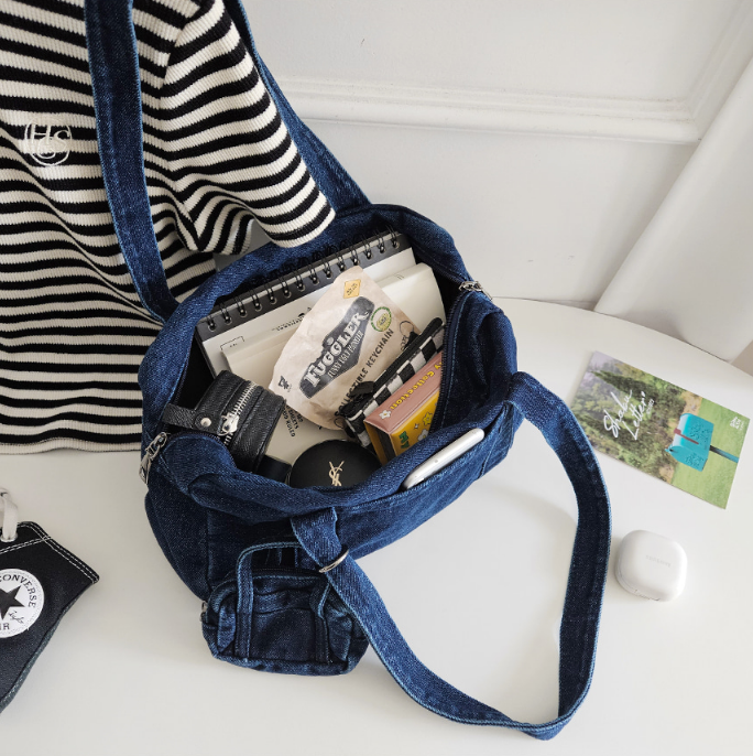 デニムジップアップポケットライトブルーディープブルートートバッグポーチ付 | 詳細画像21