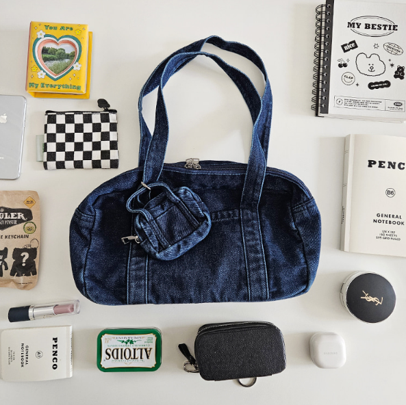 デニムジップアップポケットライトブルーディープブルートートバッグポーチ付 | 詳細画像22