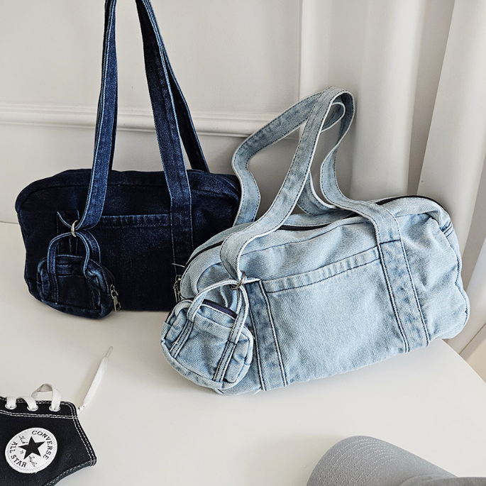 デニムジップアップポケットライトブルーディープブルートートバッグポーチ付 | 詳細画像24