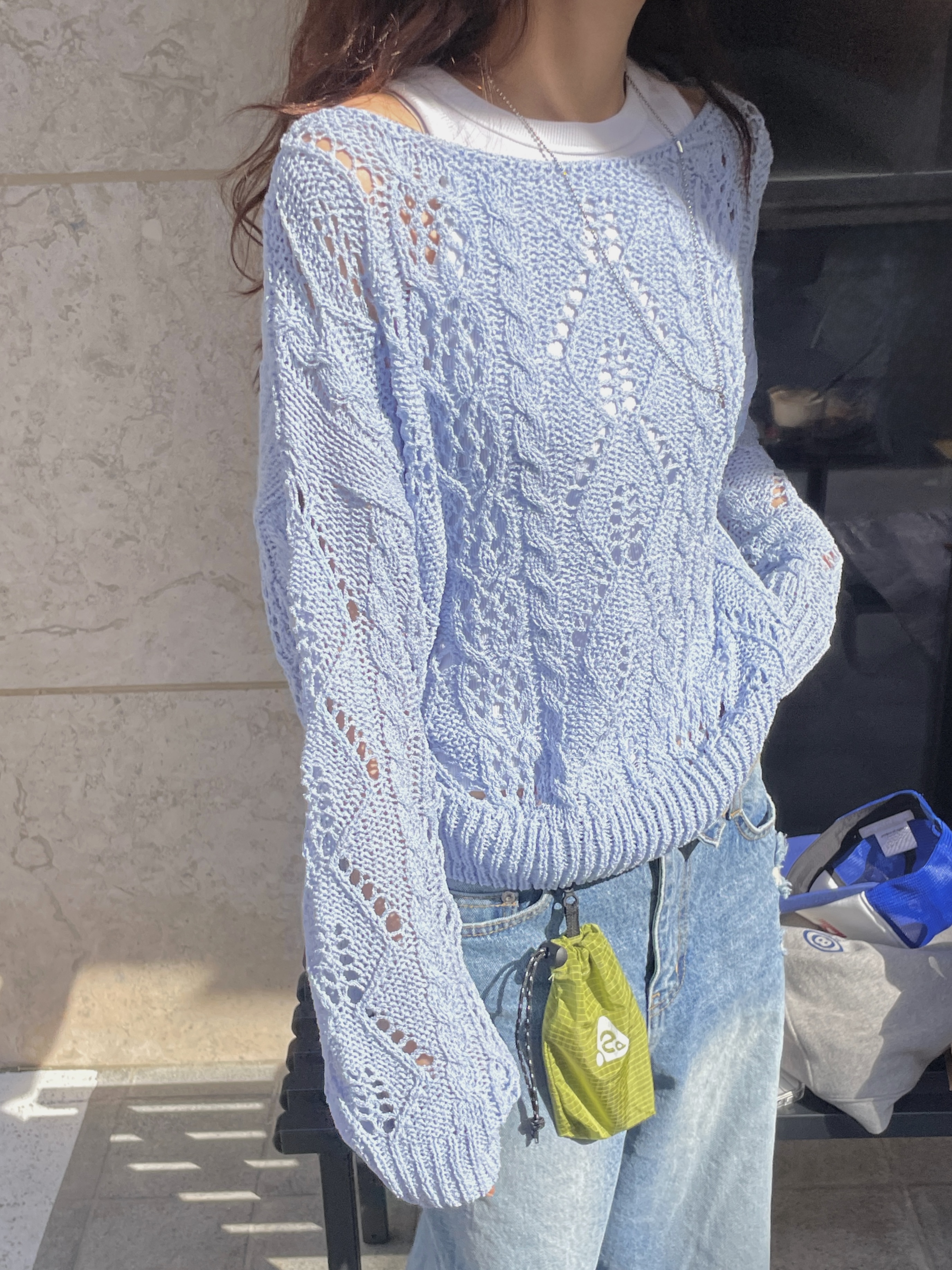 アクリルボートネックルーズ長袖ドロップショルダークロシェニット | 詳細画像8