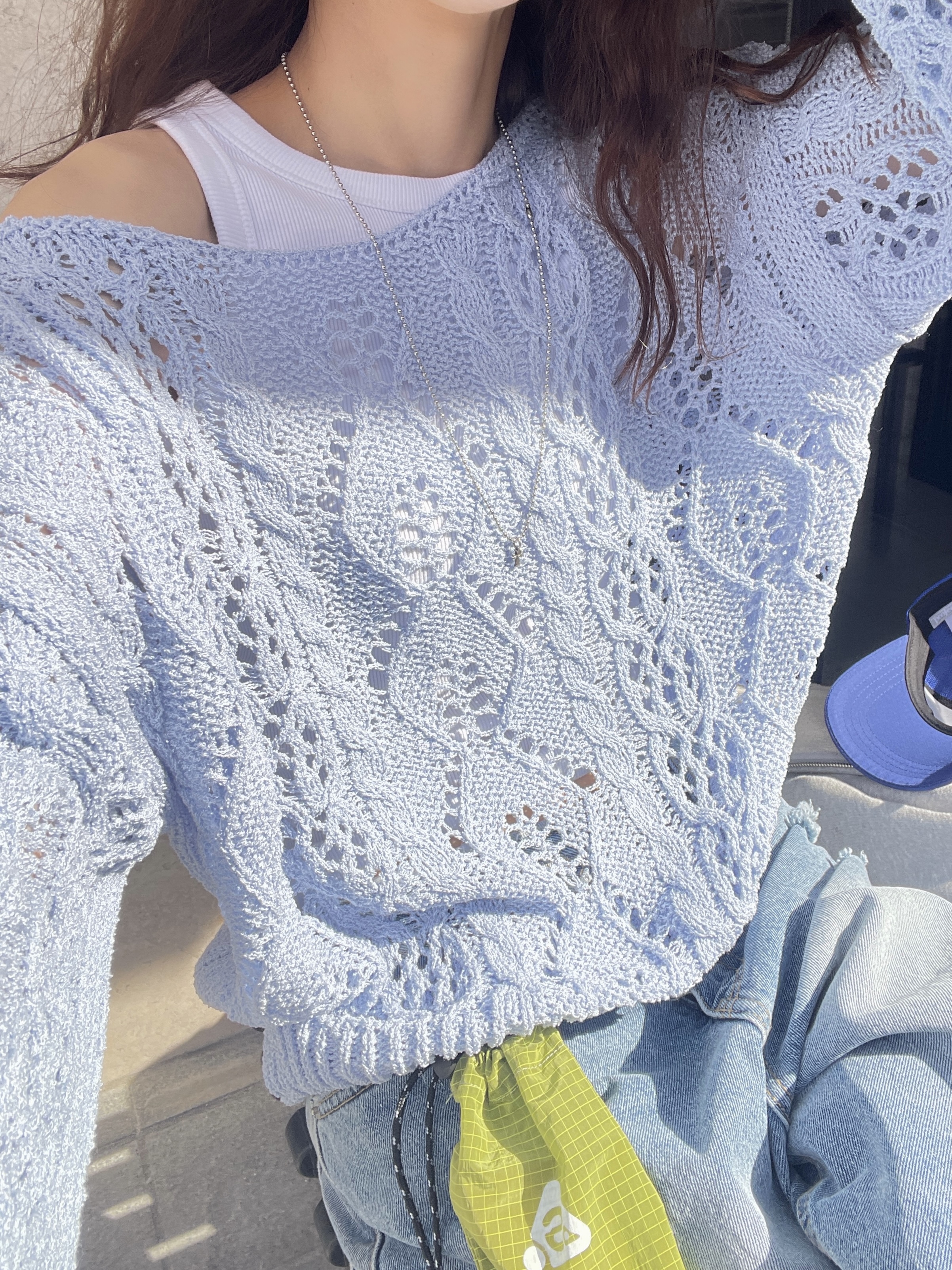 アクリルボートネックルーズ長袖ドロップショルダークロシェニット | 詳細画像10