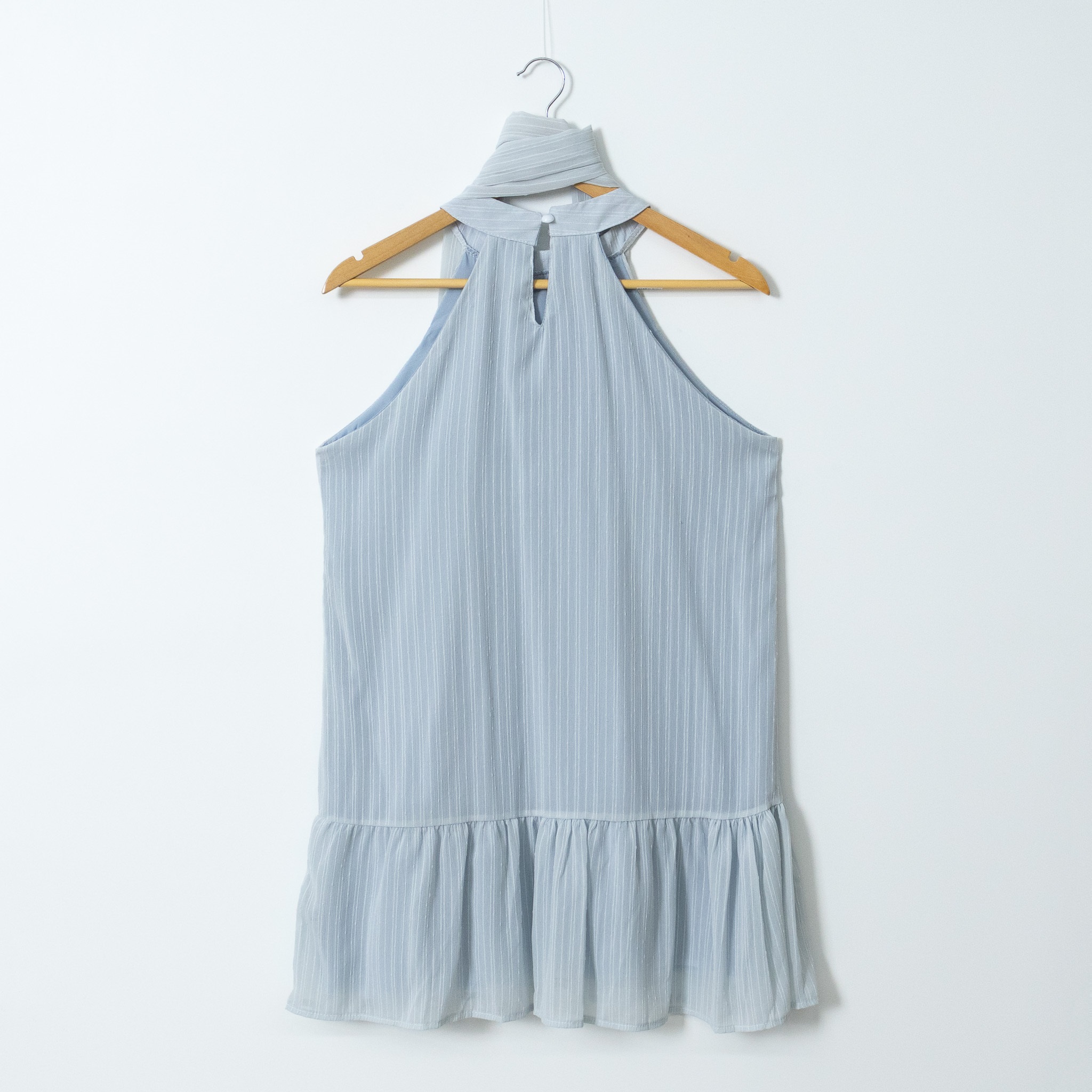 シフォンホルターネックギャザーフレアAラインミニ後ボタンワンピースストラップ付 | 詳細画像10
